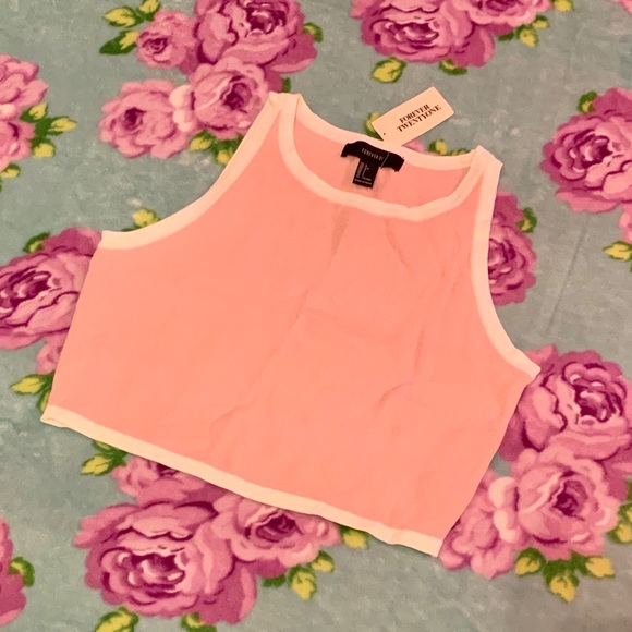 Forever 21 Tops - Light Pink w White Trim Forever 21 Crop Top Tank L